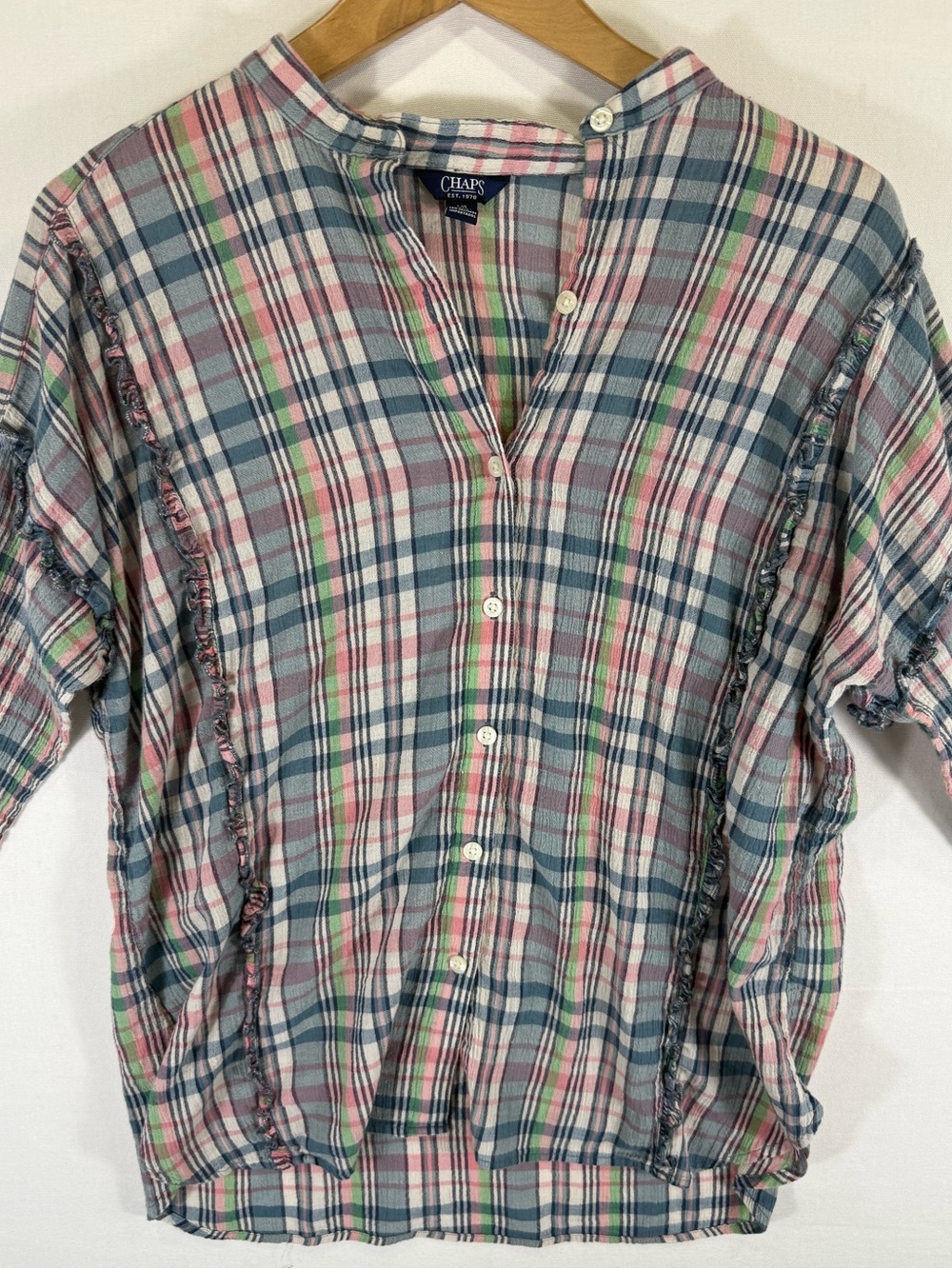 Chaps Plaid Button-Down Shirt in Blue, Pink & Green
